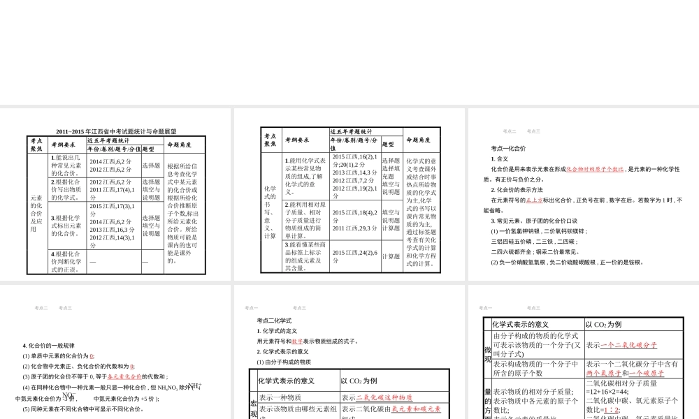（江西专用）中考化学总复习 第四单元 自然界的水 第2讲 化学式与化合价课件-人教版初中九年级全册化学课件