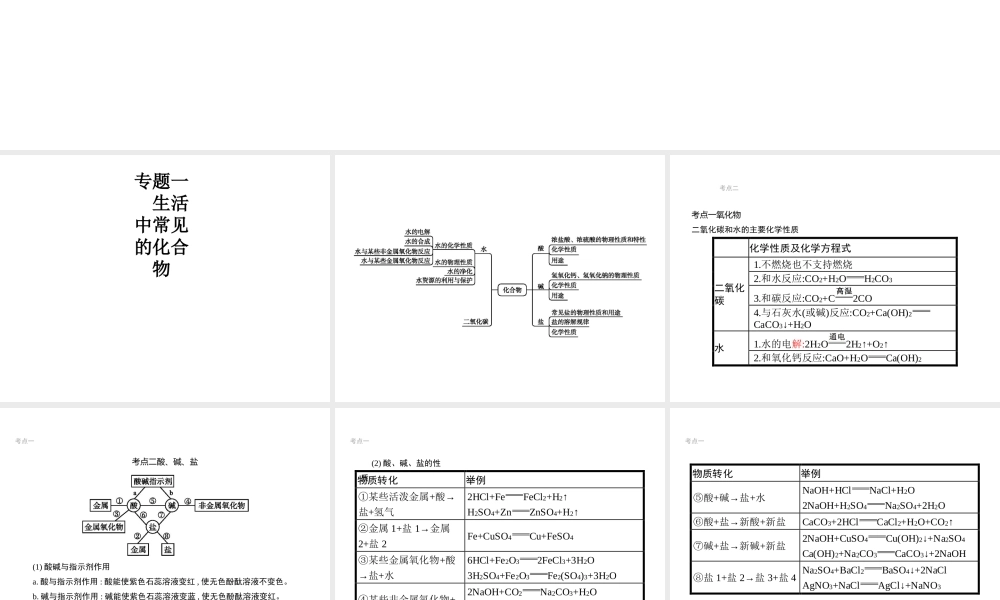 （江西专用）中考化学总复习 专题1 生活中常见的化合物课件-人教版初中九年级全册化学课件