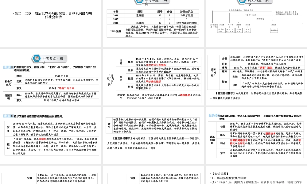 （江西专用）中考历史总复习 第一部分 教材同步复习 模块六 世界现代史 第22章 战后世界格局的演变、计算机网络与现代社会生活课件-人教版初中九年级全册历史课件