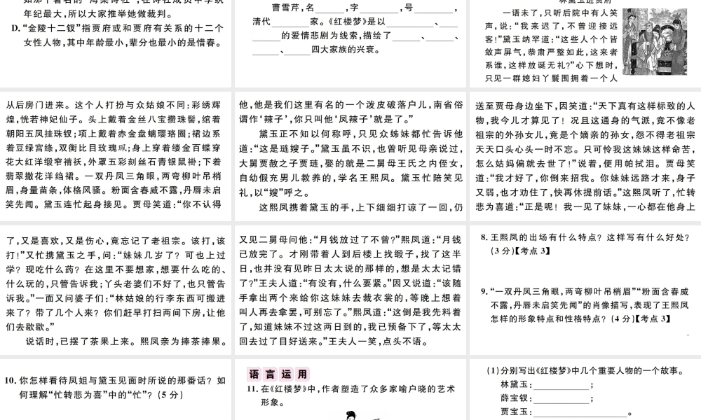 （江西专版）秋九年级语文上册 第六单元 24 刘姥姥进大观园习题课件 新人教版-新人教版初中九年级上册语文课件