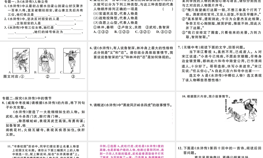 （江西专版）秋九年级语文上册 第六单元 名著导读（二）《水浒传》古典小说的阅读习题课件 新人教版-新人教版初中九年级上册语文课件