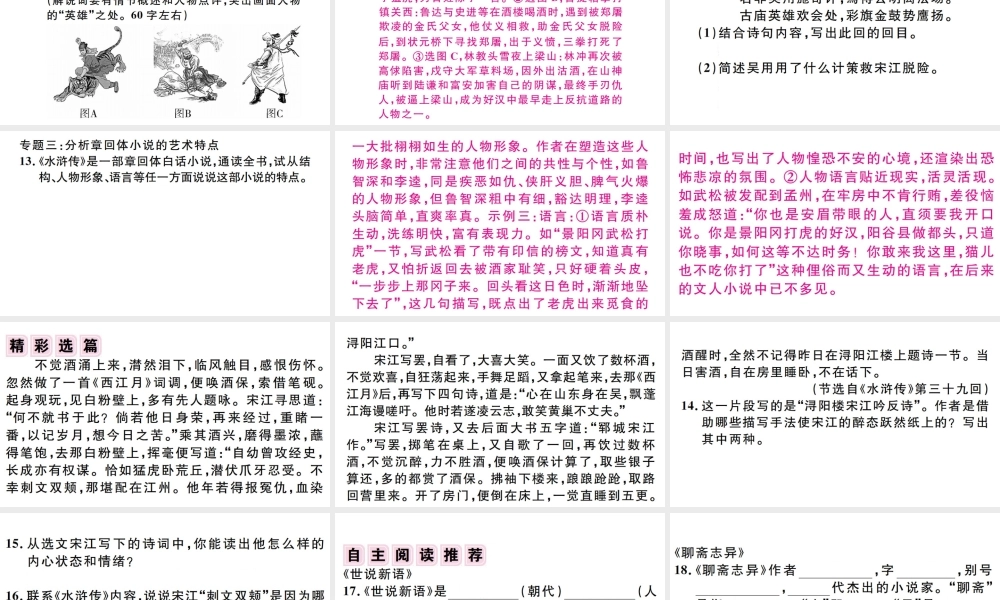 （江西专版）秋九年级语文上册 第六单元 名著导读（二）《水浒传》古典小说的阅读习题课件 新人教版-新人教版初中九年级上册语文课件