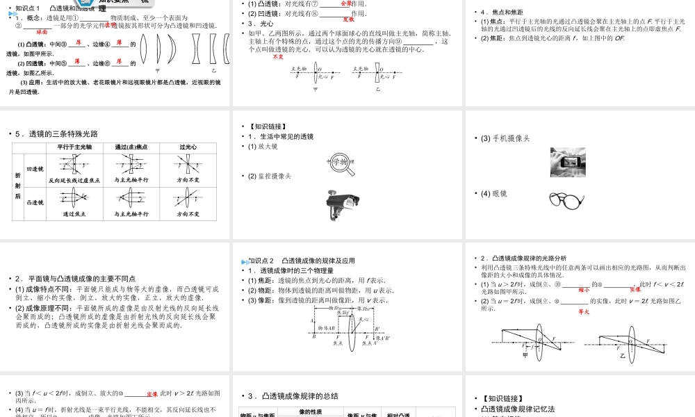 （江西专用）中考物理新设计一轮复习 第三章 在光的世界里（第2讲 透镜及其应用）课件-人教版初中九年级全册物理课件