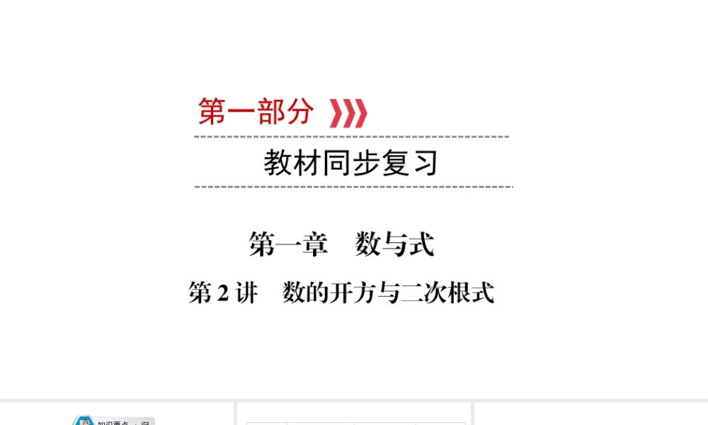 （江西专用）中考数学总复习 第一部分 教材同步复习 第一章 数与式 第2讲 数的开方与二次根式课件-人教级全册数学课件