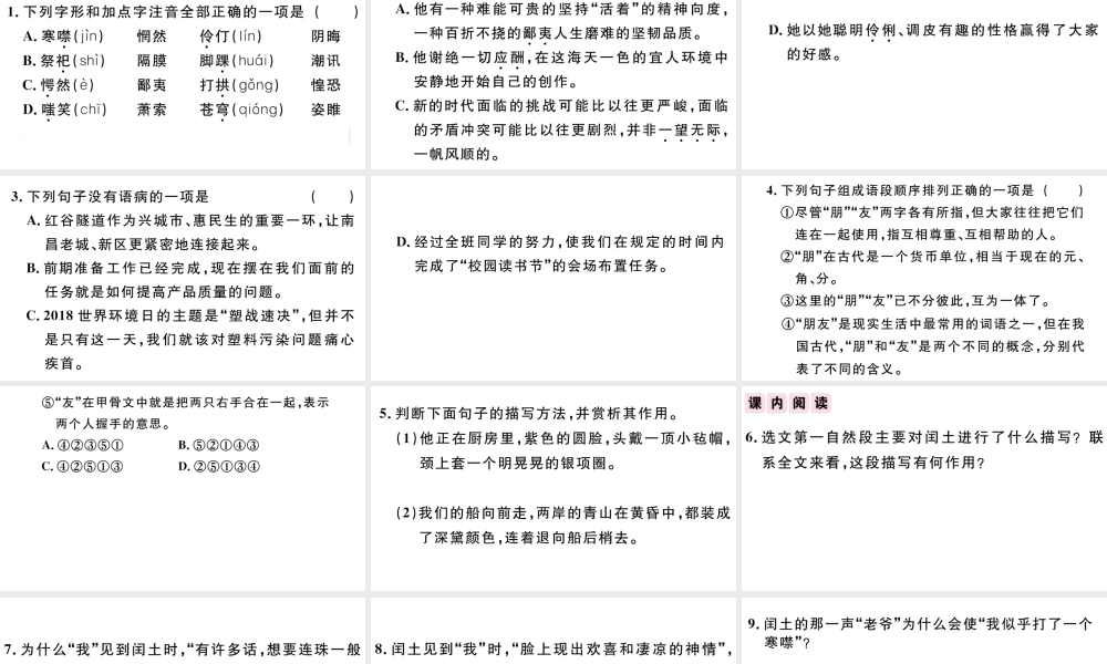 （江西专版）秋九年级语文上册 第四单元 14 故乡习题课件 新人教版-新人教版初中九年级上册语文课件
