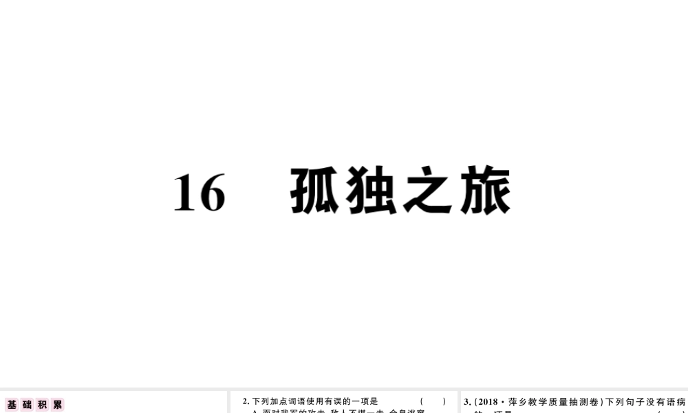 （江西专版）秋九年级语文上册 第四单元 16 孤独之旅习题课件 新人教版-新人教版初中九年级上册语文课件