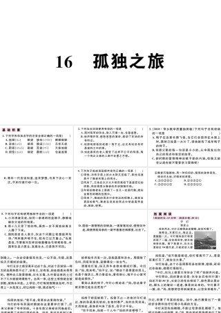 （江西专版）秋九年级语文上册 第四单元 16 孤独之旅习题课件 新人教版-新人教版初中九年级上册语文课件