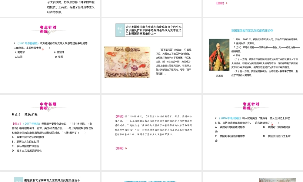 （江西专用）中考历史复习 模块五 世界近代史 第21讲 殖民扩张与殖民地人民的抗争教学课件-人教版初中九年级全册历史课件