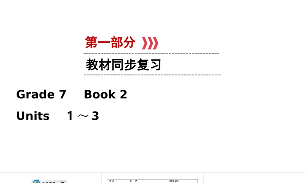 （江西专用）中考英语一轮复习 第一部分 教材同步复习 Grade 7 Book 2 Units 1-3课件-人教版初中九年级全册英语课件