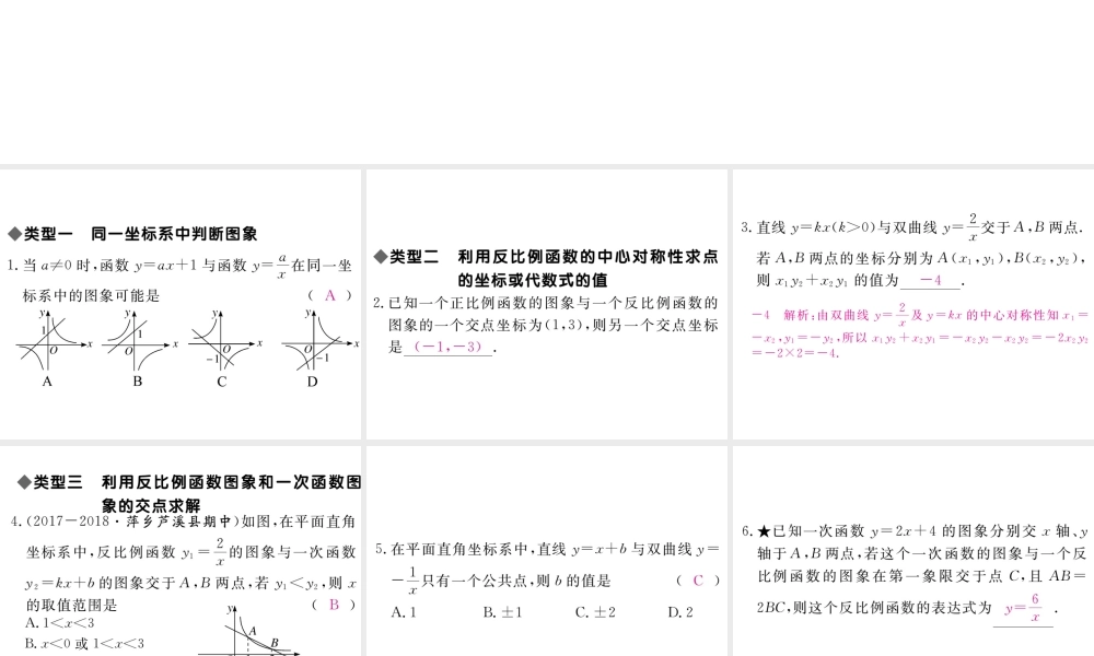 （江西专版）秋九年级数学上册 江西中考热点专题 反比例函数与一次函数、几何图形的综合习题讲评课件 （新版）北师大版-（新版）北师大版初中九年级上册数学课件