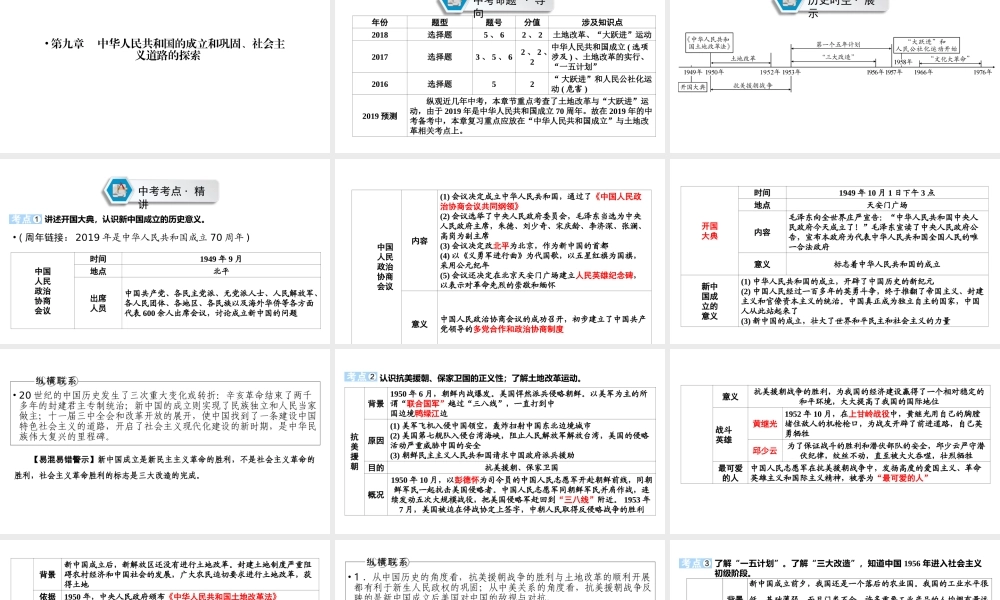 （江西专用）中考历史总复习 第一部分 教材同步复习 模块三 中国现代史 第9章 中华人民共和国的成立和巩固、社会主义道路的探索课件-人教版初中九年级全册历史课件