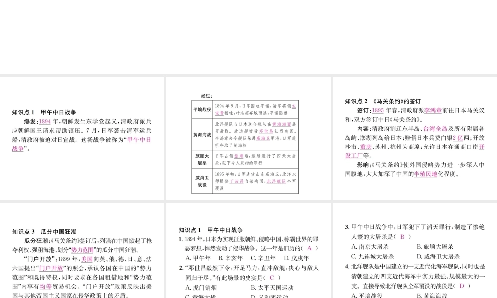 （河北专级历史上册 第二单元 近代化的早期探索与民族危机的加剧 第5课 甲午中日战争与瓜分中国狂潮习题课件 新人教版-新人教级上册历史课件