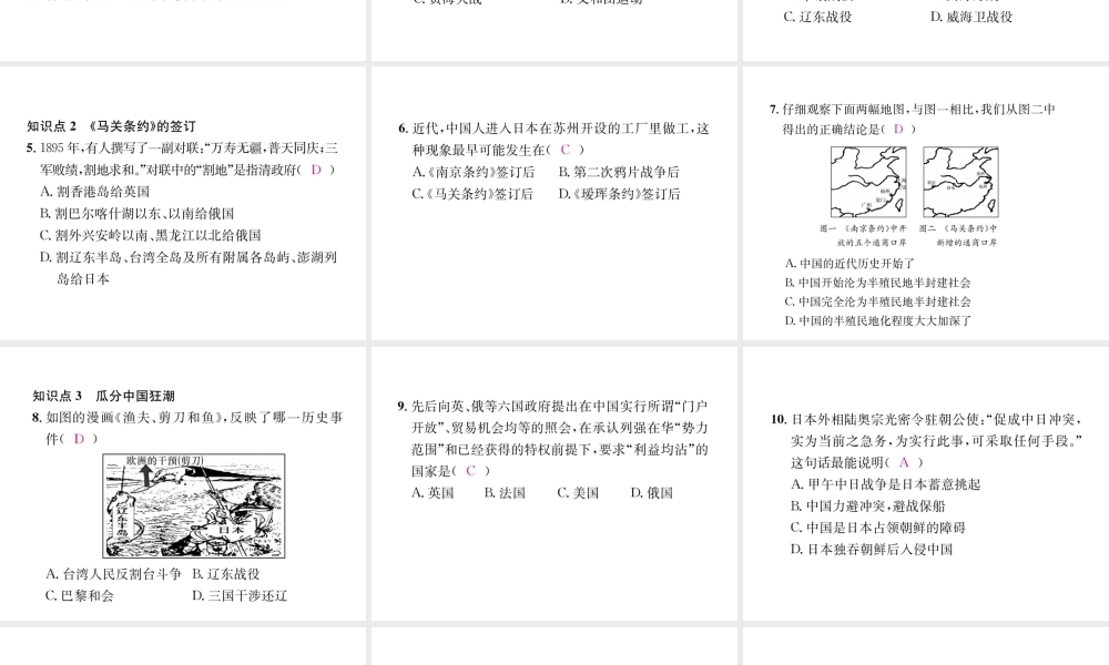 （河北专级历史上册 第二单元 近代化的早期探索与民族危机的加剧 第5课 甲午中日战争与瓜分中国狂潮习题课件 新人教版-新人教级上册历史课件