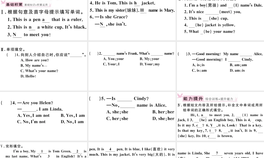 （江西专版）秋七年级英语上册 Unit 1 My name's Gina第二课时习题课件（新版）人教新目标版-（新版）人教新目标版初中七年级上册英语课件
