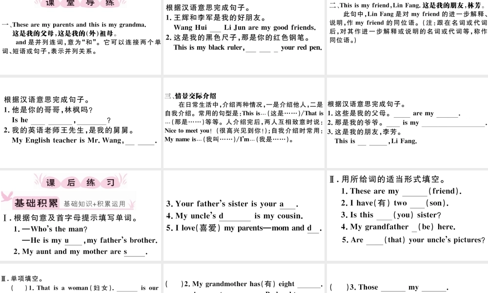 （江西专版）秋七年级英语上册 Unit 2 This is my sister第三课时习题课件（新版）人教新目标版-（新版）人教新目标版初中七年级上册英语课件