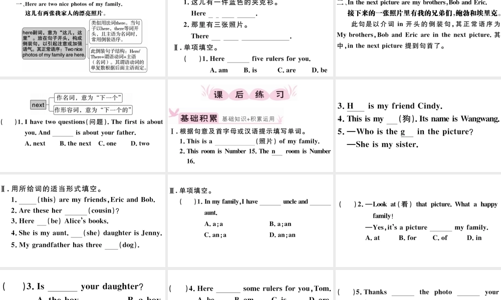 （江西专版）秋七年级英语上册 Unit 2 This is my sister第四课时习题课件（新版）人教新目标版-（新版）人教新目标版初中七年级上册英语课件