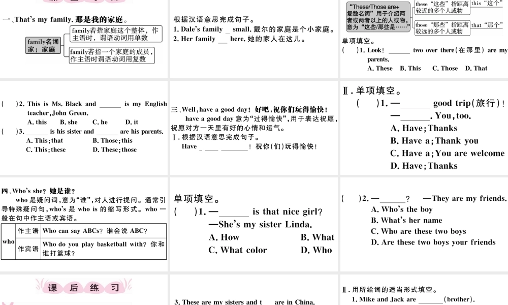 （江西专版）秋七年级英语上册 Unit 2 This is my sister第一课时习题课件（新版）人教新目标版-（新版）人教新目标版初中七年级上册英语课件