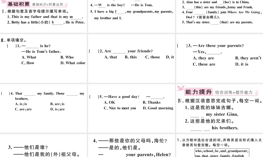 （江西专版）秋七年级英语上册 Unit 2 This is my sister第一课时习题课件（新版）人教新目标版-（新版）人教新目标版初中七年级上册英语课件