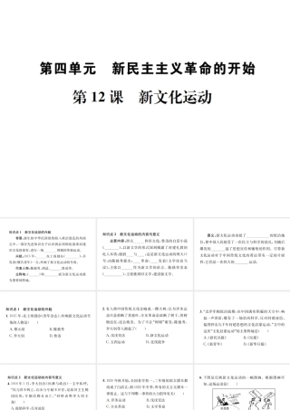 （河北专级历史上册 第四单元 新时代的曙光 第12课 新文化运动习题课件 新人教版-新人教级上册历史课件