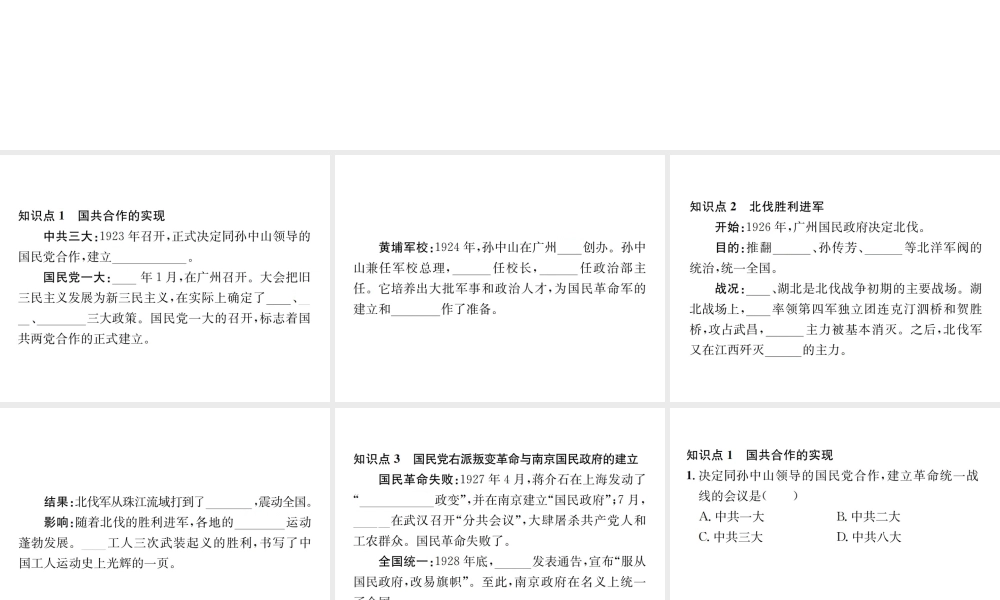 （河北专级历史上册 第五单元 从国共合作到国共对峙 第15课 北伐战争习题课件 新人教版-新人教级上册历史课件