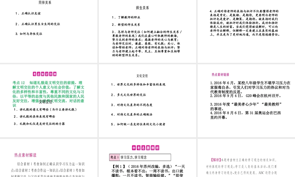 （江西专用）中考政治复习 第三讲 积极适应社会的发展与进步 交往与沟通课件-人教版初中九年级全册政治课件