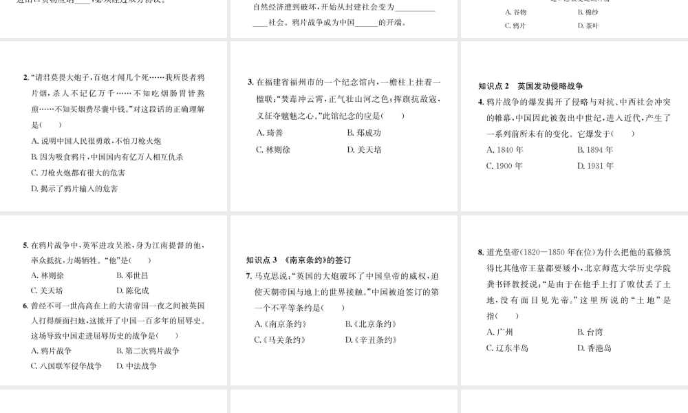 （河北专级历史上册 第一单元 中国开始沦为半殖民地半封建社会 第1课 鸦片战争习题课件 新人教版-新人教级上册历史课件