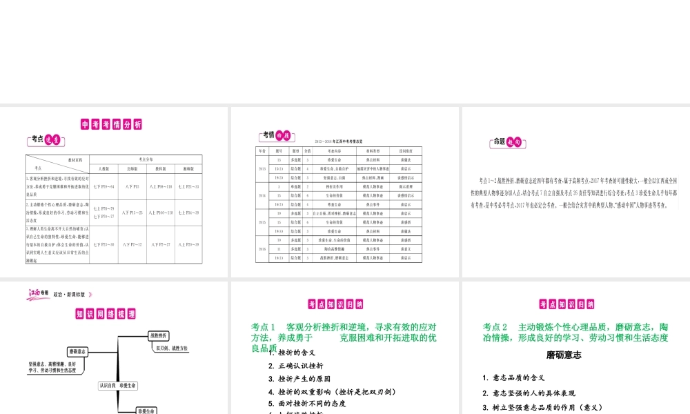 （江西专用）中考政治复习 第一讲 认识自我 珍爱生命课件-人教版初中九年级全册政治课件