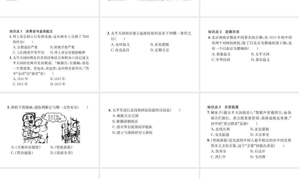 （河北专级历史上册 第一单元 中国开始沦为半殖民地半封建社会 第3课 太平天国运动习题课件 新人教版-新人教级上册历史课件