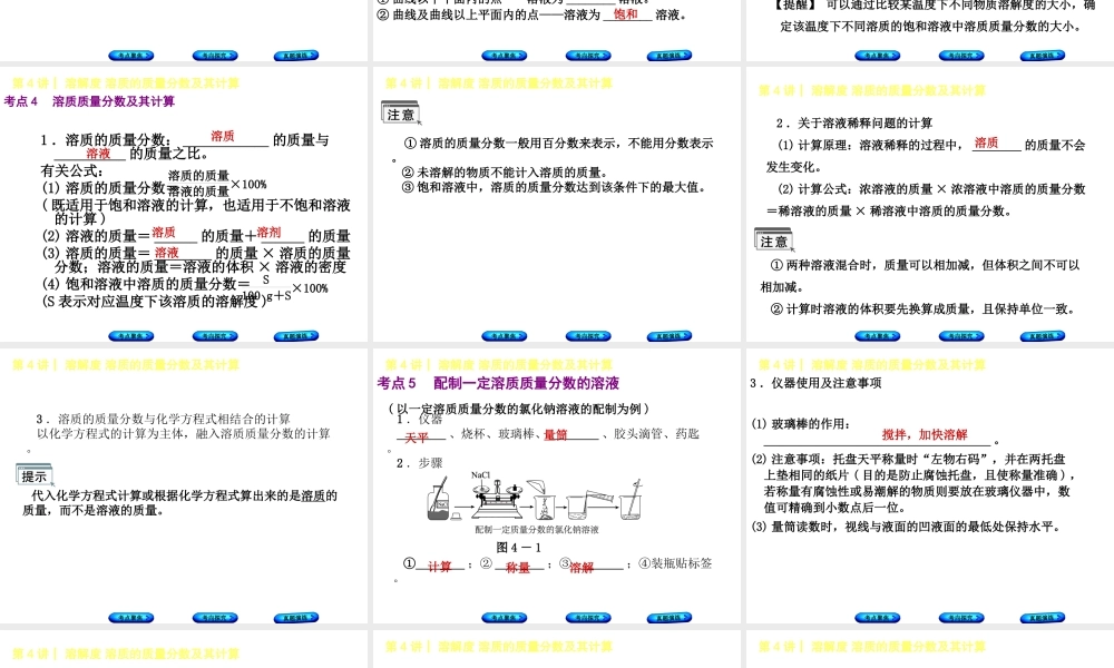 （河北专版）中考化学复习 第4课时 溶解度 溶质的质量分数及其计算课件-人教版初中九年级全册化学课件