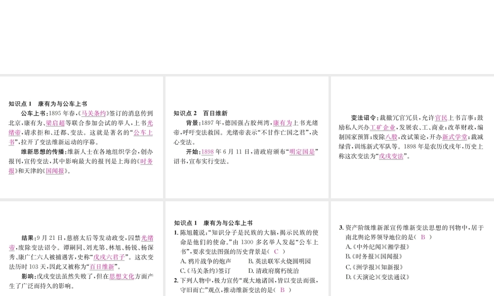 （河北专版）秋八年级历史上册 第二单元 近代化的早期探索与民族危机的加剧 第6课 戊戌变法习题课件 新人教版-新人教版初中八年级上册历史课件