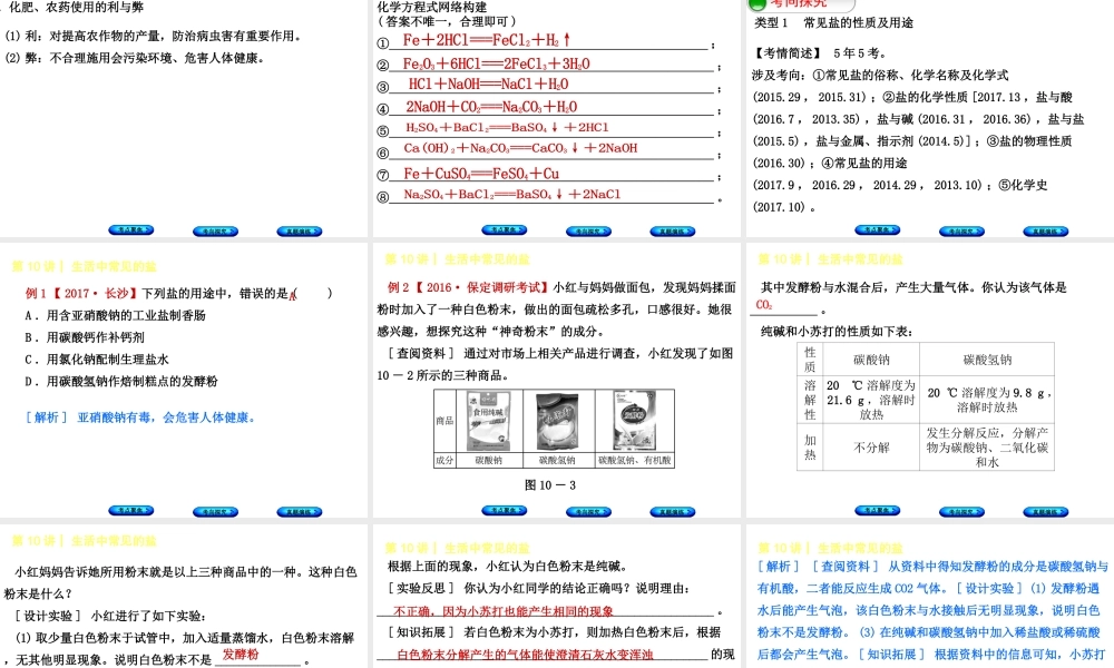 （河北专版）中考化学复习 第10课时 生活中常见的盐课件-人教版初中九年级全册化学课件