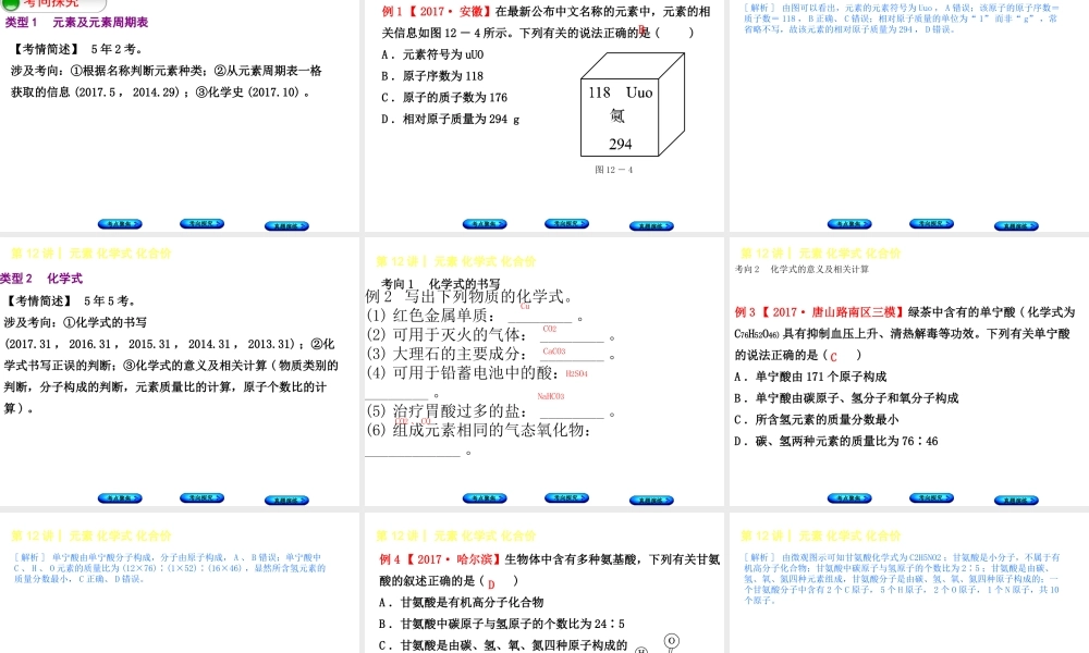 （河北专版）中考化学复习 第12课时 元素化学式 化合价课件-人教版初中九年级全册化学课件