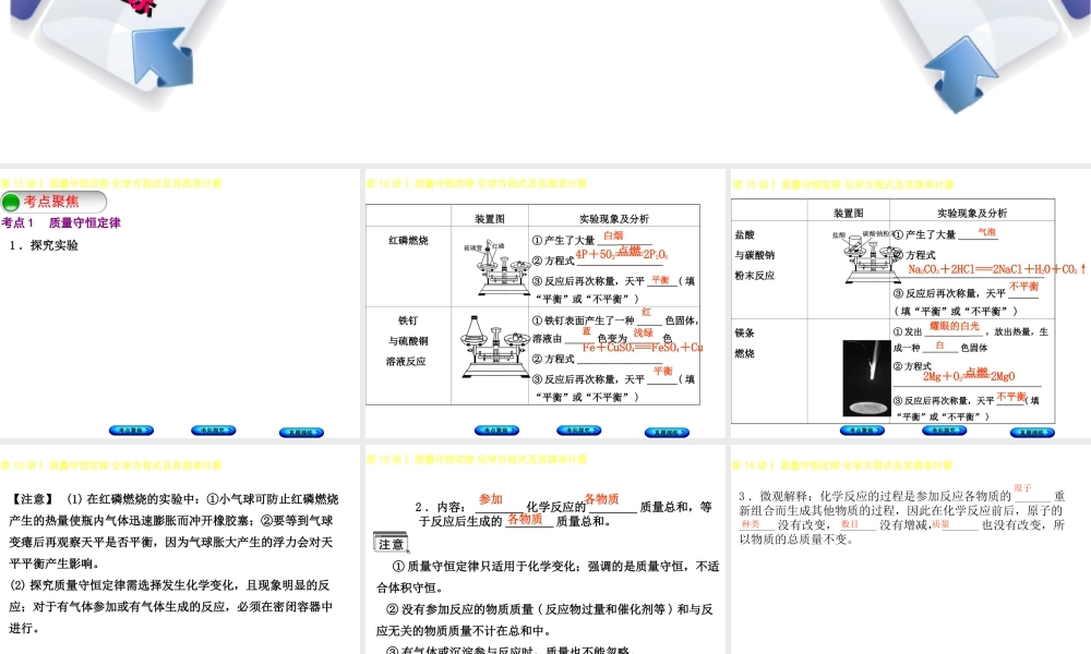 （河北专版）中考化学复习 第15课时 质量守恒定律 化学方程式及其简单计算课件-人教版初中九年级全册化学课件