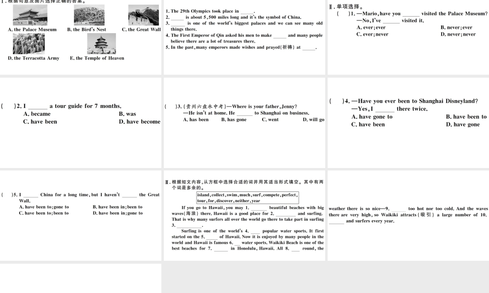 （河南专版）八年级英语下册 Unit 9 Have you ever been to a museum第三课时习题课件（新版）人教新目标版-（新版）人教新目标版初中八年级下册英语课件