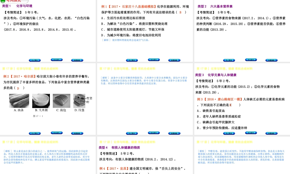 （河北专版）中考化学复习 第17课时 化学与环境、健康 有机合成材料课件-人教版初中九年级全册化学课件