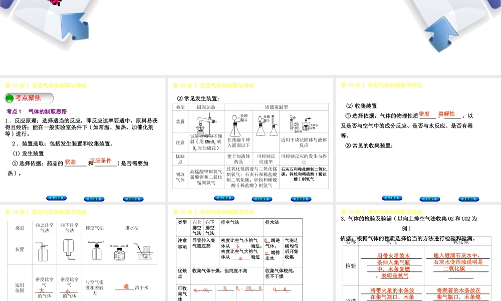 （河北专版）中考化学复习 第19课时 常见气体的制备与净化课件-人教版初中九年级全册化学课件