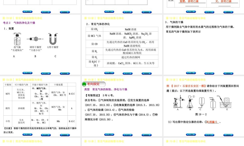 （河北专版）中考化学复习 第19课时 常见气体的制备与净化课件-人教版初中九年级全册化学课件