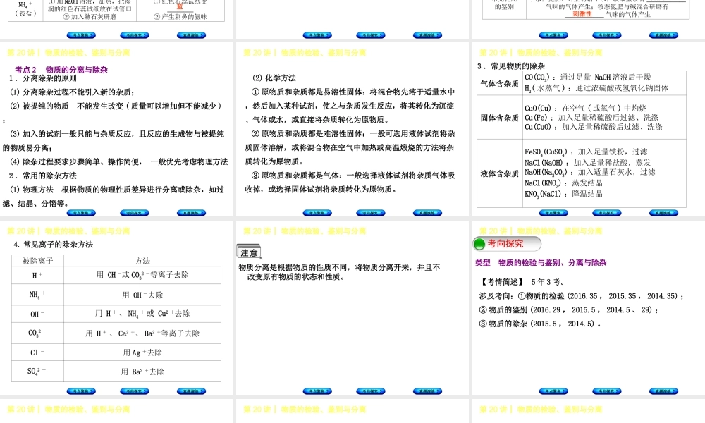 （河北专版）中考化学复习 第20课时 物质的检验、鉴别与分离课件-人教版初中九年级全册化学课件