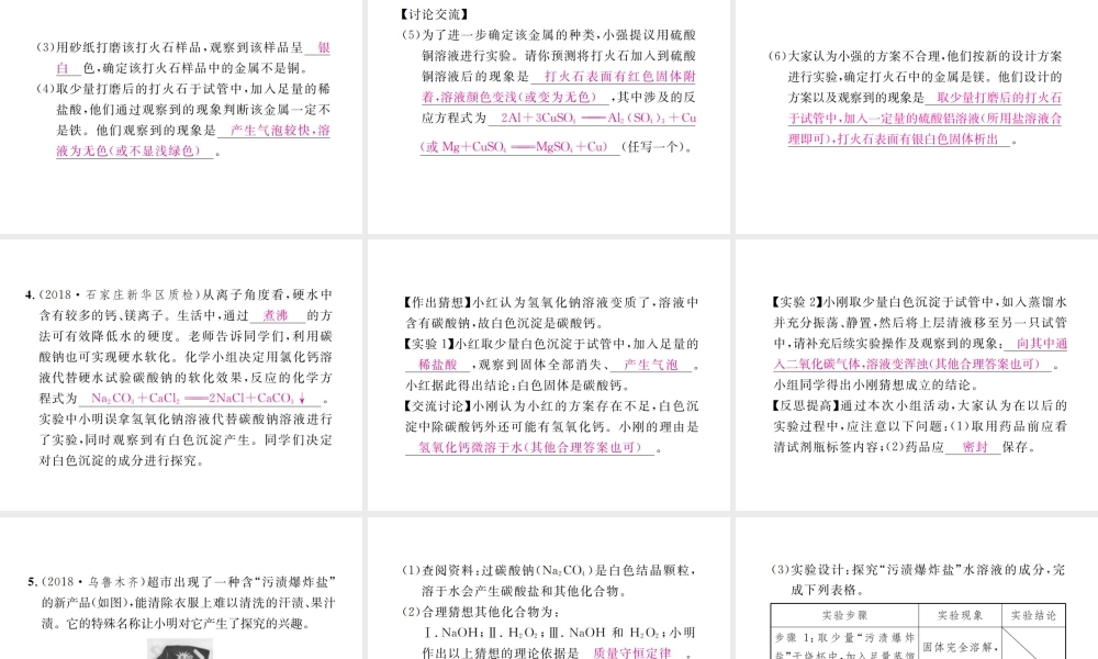 （河北专版）中考化学复习 题型复习（四）实验探究题 题型之二 物质性质的探究课件-人教版初中九年级全册化学课件