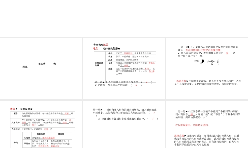 （河北专版）中考物理 第一部分 系统复习 成绩基石 第4讲 光现象课件-人教版初中九年级全册物理课件