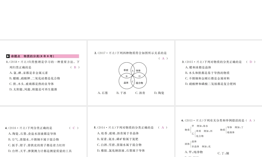（河北专版）中考化学复习 主题二 物质构成的奥秘 第9讲 物质的分类课件-人教版初中九年级全册化学课件