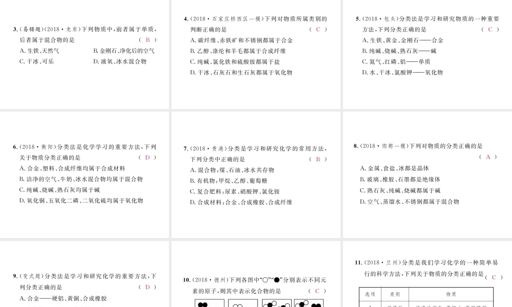 （河北专版）中考化学复习 主题二 物质构成的奥秘 第9讲 物质的分类课件-人教版初中九年级全册化学课件
