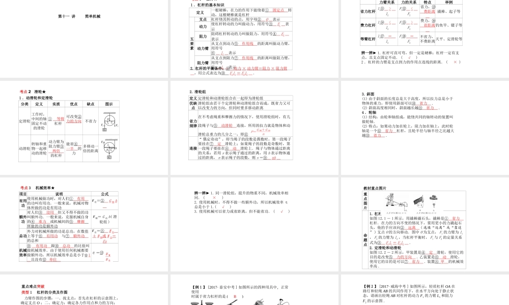 （河北专版）中考物理 第一部分 系统复习 成绩基石 第11讲 简单机械课件-人教版初中九年级全册物理课件