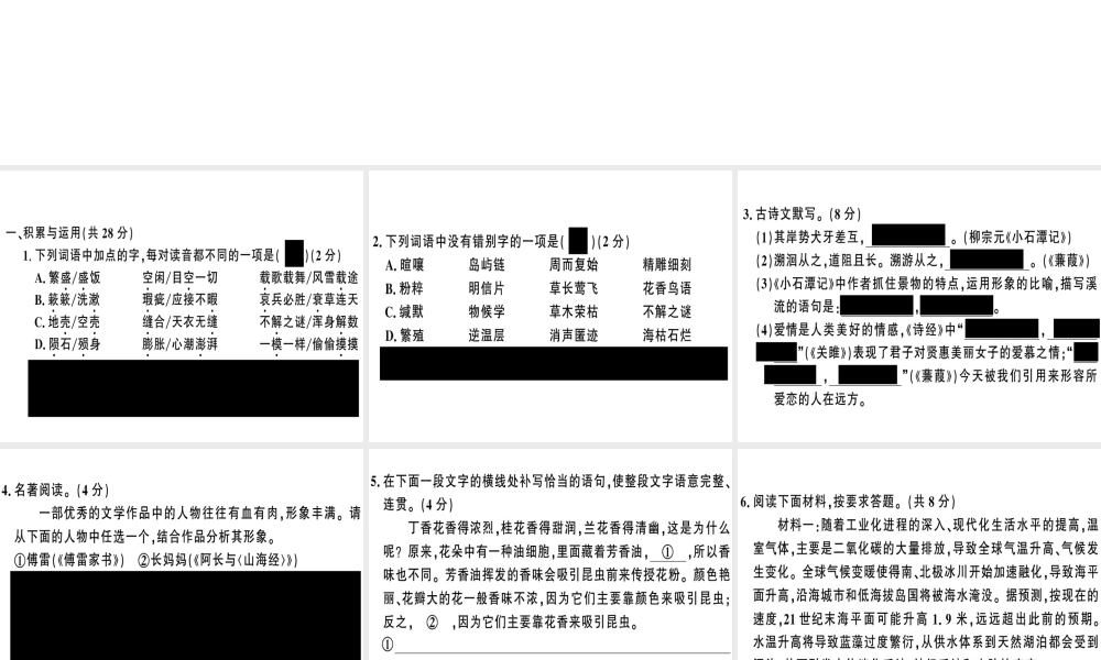 （河南专版）春八年级语文下册 第二单元检测卷习题课件 新人教版-新人教版初中八年级下册语文课件