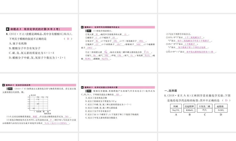 （河北专版）中考化学复习 主题二 物质构成的奥秘 第11讲 化学式与化合价课件-人教版初中九年级全册化学课件
