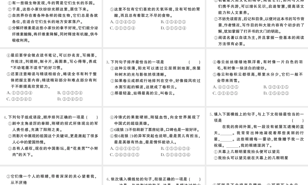 （河北专版）八年级语文上册 专题四 句子的排序 衔接课件 新人教版-新人教版初中八年级上册语文课件
