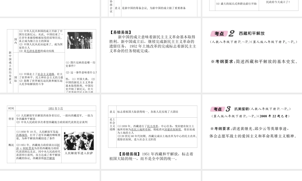 （河北专版）中考历史总复习 第7讲 中华人民共和国的成立和巩固必考考点清单课件-人教版初中九年级全册历史课件
