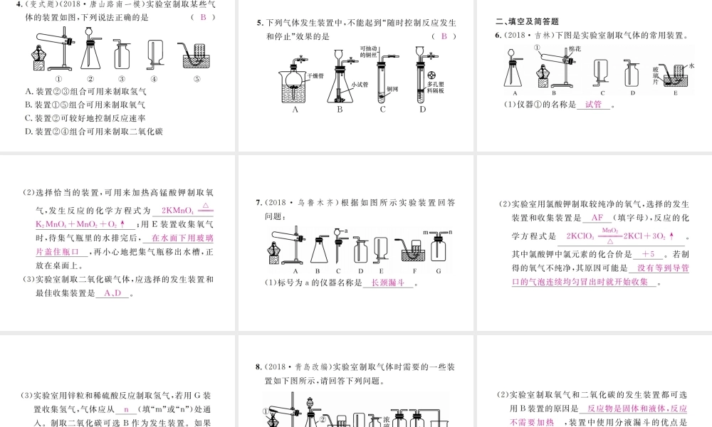 （河北专版）中考化学复习 主题五 科学探究 第17讲 常见气体的制取课件-人教版初中九年级全册化学课件