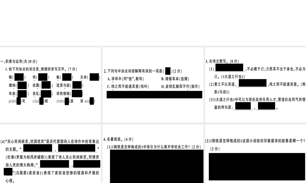 （河南专版）春八年级语文下册 第六单元检测卷习题课件 新人教版-新人教版初中八年级下册语文课件