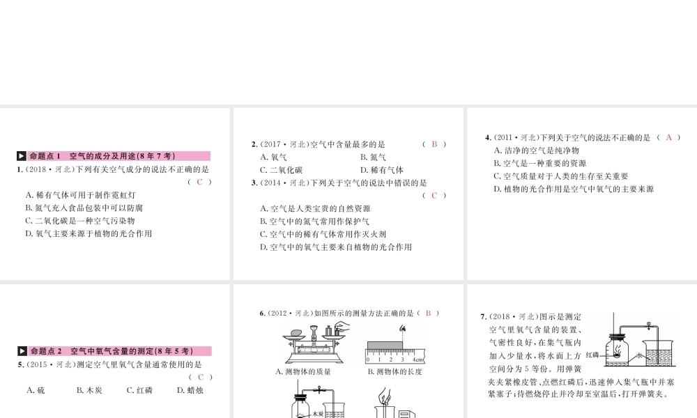 （河北专版）中考化学复习 主题一 身边的化学物质 第1讲 空气 氧气课件-人教版初中九年级全册化学课件